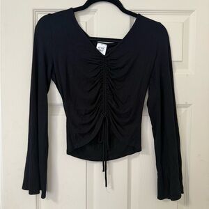Elegant Black Ruched Long Sleeve Top